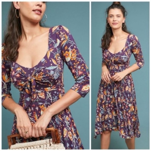 Anthropologie Dresses & Skirts - Anthropologie Purple and Orange Floral Midi Dress